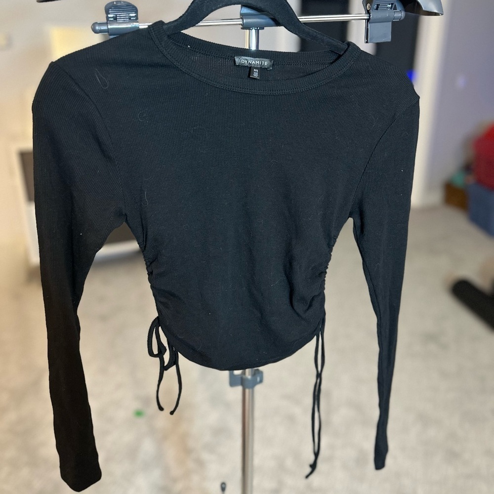 Dynamite Black Ruched Long Sleeve Top - Picture 3 of 7